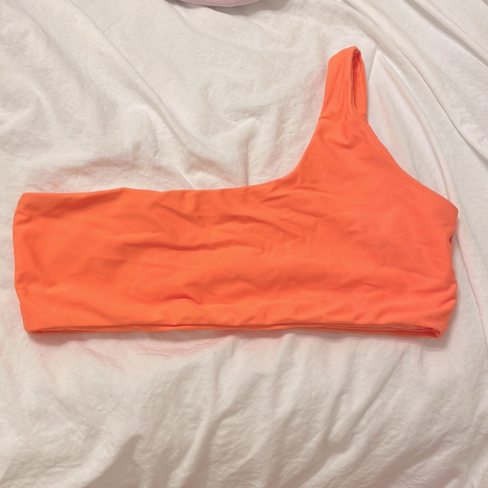 SHEIN neon orange one shoulder bikini top!!